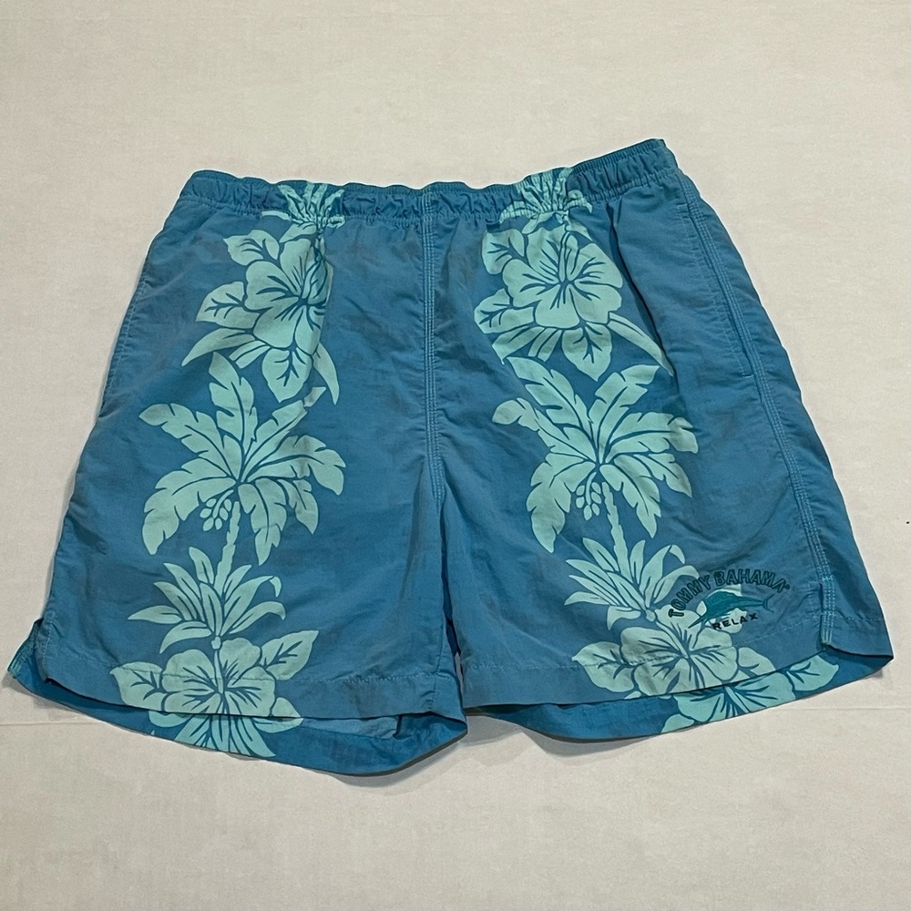 Tommy Bahama Relax Blue Floral Swim Trunk Lined Board Short Copyright Print Sz M